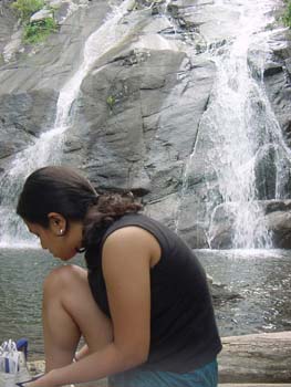 White_Oak_Canyon-Nina_in_front_of_water_fall