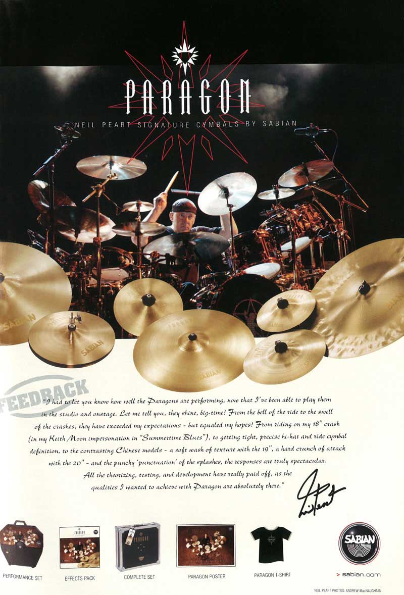1996 2pg Print Ad of Zildjian Drum Cymbal Setup w Neil Peart RUSH